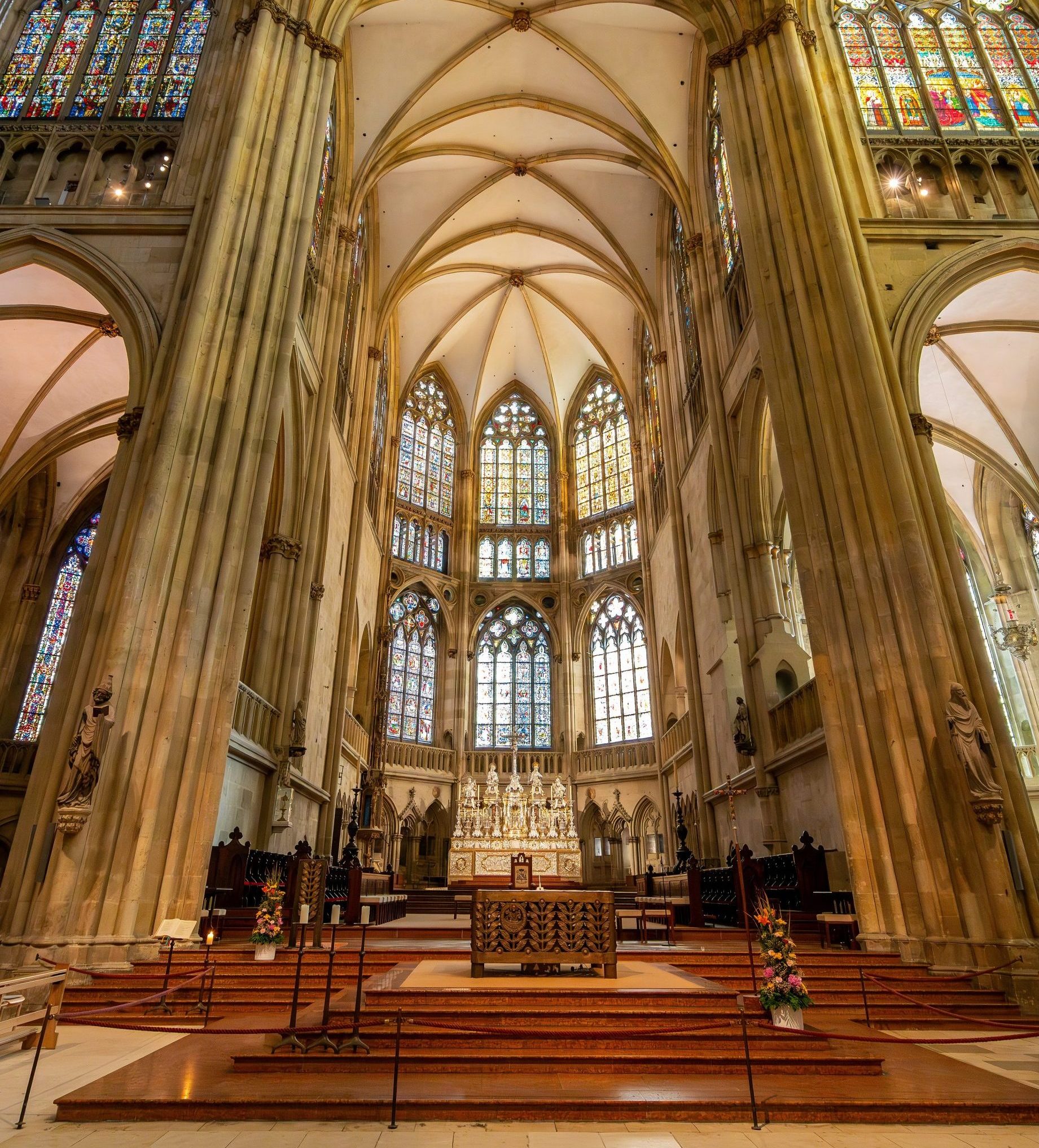 Interior nave and chapel of Regensburg Cathedral, also known as St. Peter’s Cathedral, a gothic cathedral in the old town altstadt district of the Bavarian city of Regensburg, Germany.